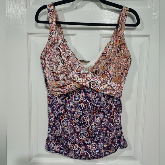 Lands' End Paisley Mix Print V-Neck Wrap Underwire Tankini Top in Size 12 DDD - Picture 2 of 13